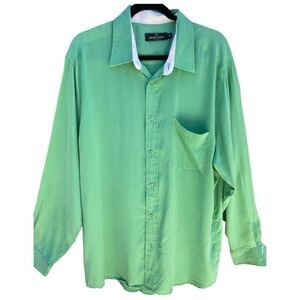 Men’s Y2K Vintage Bugatchi Uomo Mint Green Long Sleeve Casual Shirt Size XL EUC